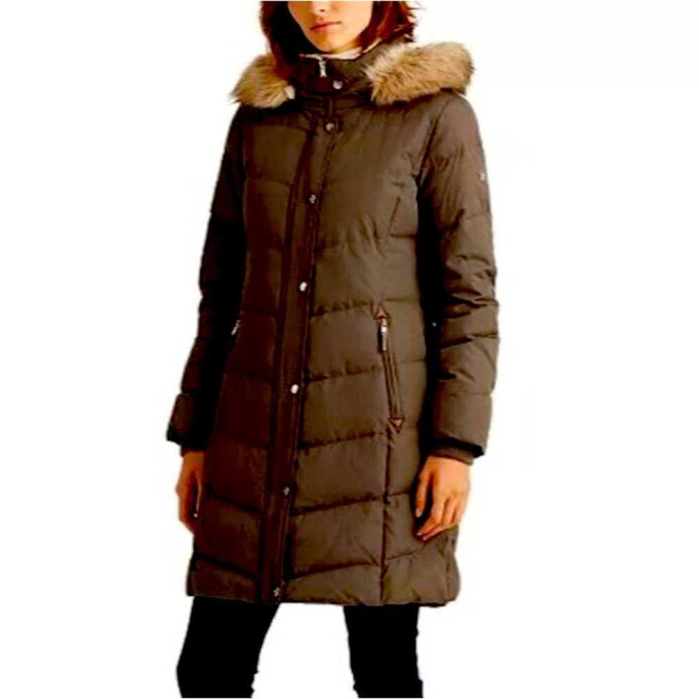 Ralph Lauren Long Black Puffer Coat Faux Fur Hood - Picture 4 of 10